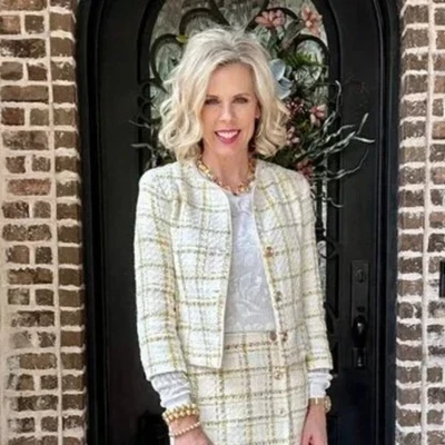 Chaqueta Blazer Cabi Coco Tweed Boucle - Marfil/Amarillo/Tostado M Foto 1 de 4