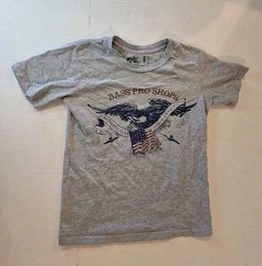 Bass Pro Shops Authentic Gear Since 1972 Youth Size 8 T-Shirt Eagle & Flag Grey - Picture 1 of 6
