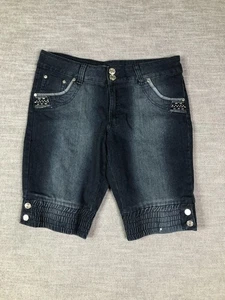 I Love Harlem Shorts Womens 14 Stretch Bermuda Denim Jean Studded Pockets - Picture 1 of 11