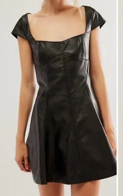 Mini Vestido Free People Mimi Cuero Vegano Talla 2 ALine Espalda Abierta Mangas Gorra NUEVO Foto 1 de 4