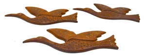 Vintage Wall Art Carved Wood Bird Inlay MCM 70s Boho Hippie Flying Duck Geese - Picture 1 of 2