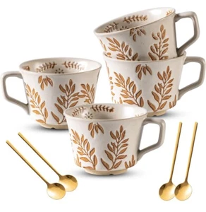 ✅✅Ceramic Mugs 11 oz Unique Luxurious Cups Set of 4 with Premium Spoon✅✅ - Picture 1 of 5