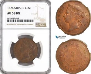 AH361, Straits Settlements, Victoria, 1 Cent 1874, NGC AU58BN - Picture 1 of 1