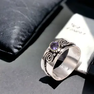 Anniversary Gift For Her Natural Iolite Band Vintage Ring Size 9.5 925 Silver - Picture 1 of 7
