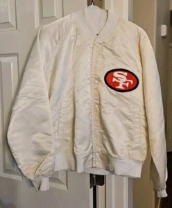 Vintage Starter NFL San Francisco 49ers Satin Bomber Jacket L White USA Quilted - Picture 1 of 5