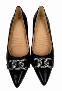 NEW Adrienne Vittadini Saga Black Leather Kitten Heels w/Chunky Chain Link Sz 9 - Picture 1 of 7