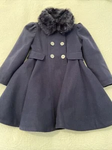CREMSON girls Black winter dress coat faux fur Collar Pockets Lined Sz 6X - Picture 1 of 15
