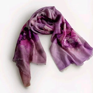 CRESWICK Womens 100% Wool Scarf Purple Floral 184 X 67cm Excellent Condition - Picture 1 of 6