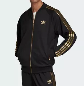 NEW MEN'S ADIDAS ORIGINALS SUPERSTAR 24K TRACK JACKET ~LARGE ~ BLACK GOLD RARE! - Picture 1 of 12