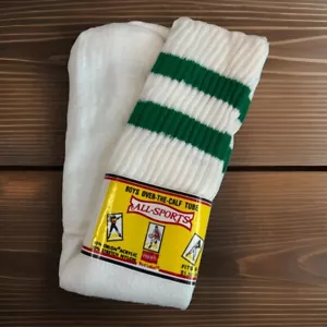 VTG Socks Hanes 80s NOS Tube Over Calf 17" 9-11 Green USA Acrylic Red Label 90's - Picture 1 of 6