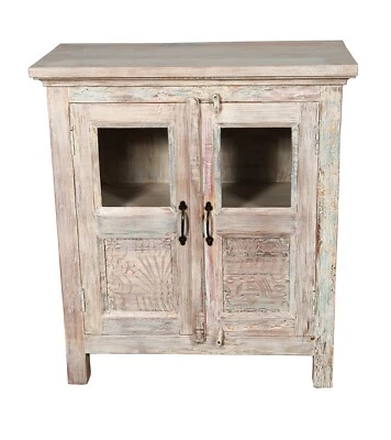 Solid Reclaimed Teak Wood Cabinet with limed Whitewashed finish. - Image 1 of 4