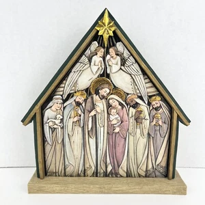 Handbemalte gerahmte Relieffliese Krippe 10" x 9" Weihnachten Ständer Dekor - Bild 1 von 5