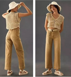 New $130 ANTHROPOLOGIE MAEVE The Colette Wide Leg Denim Jeans Cropped Yellow 20 - Picture 1 of 7