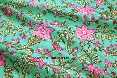 25 Yard Sanganer Hand Block Printed Cotton Indian Natural Running Fabric Decor - Image 1 of 3