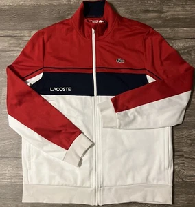 Lacoste Sport Full Zip Red, White Blue Color Block Windbreaker Jacket, Sz Large - Picture 1 of 10