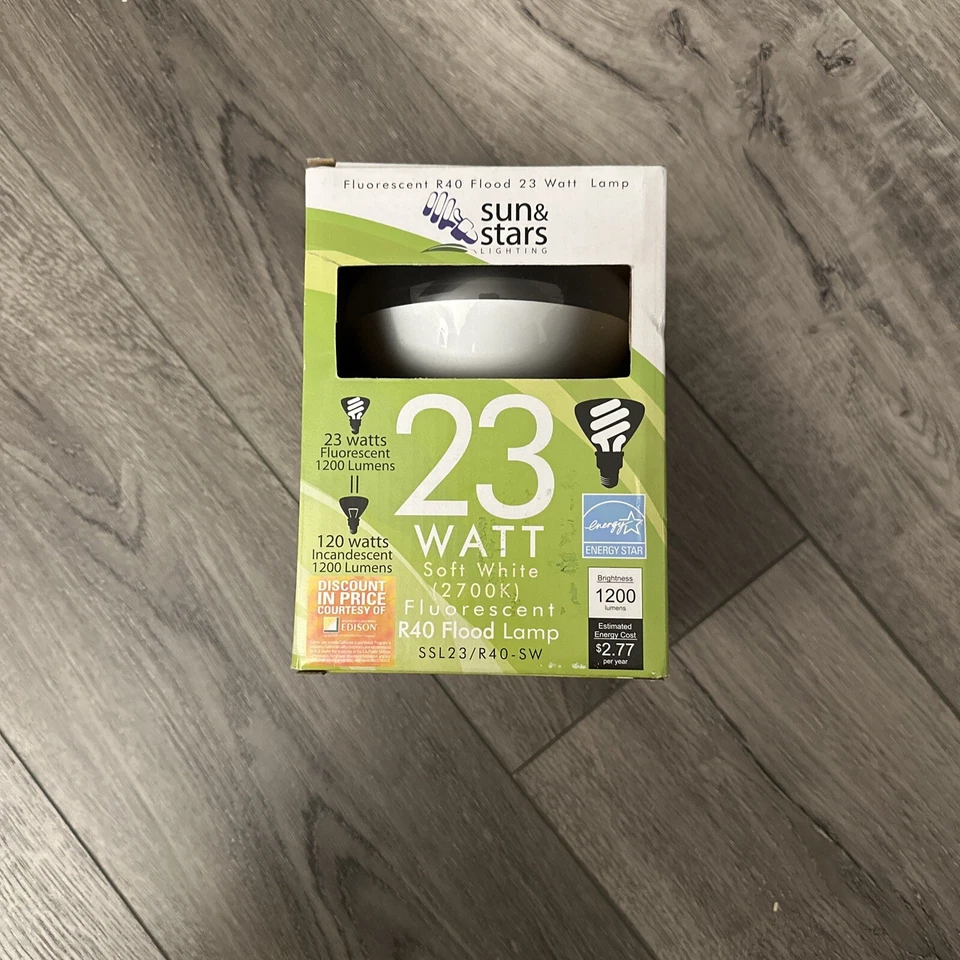 23W R40 Fluorescent Flood Light Bulb SSL23-R40/SW Warm White 2700K Sun & Stars - Image 1 of 1
