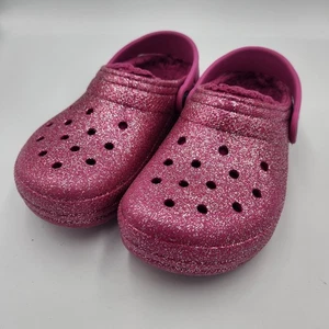 Crocs Youth Classic Lined Pink Clog Sparkle Size J2 207462 - Picture 1 of 10