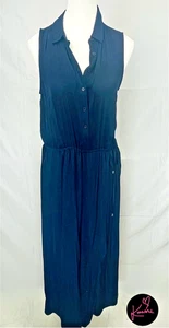 Witchery Satin Feel Maxi Dress Navy Blue Size 10 Sleeveless Collared - Picture 1 of 10