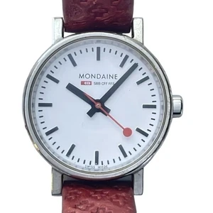 Reloj de cuarzo para mujer MONDAINE esfera blanca correa de cuero rojo hecho en Suiza - Imagen 1 de 8