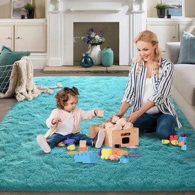 Alfombra peluda azul suave FinRèc para dormitorio sala de estar, felpa de 3x5 pies Foto 1 de 4