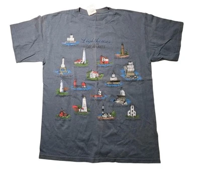 复古蓝色灯塔 T 恤 Doublie Sides 印花 - 大号 Tultex — 第 1/4 张图片