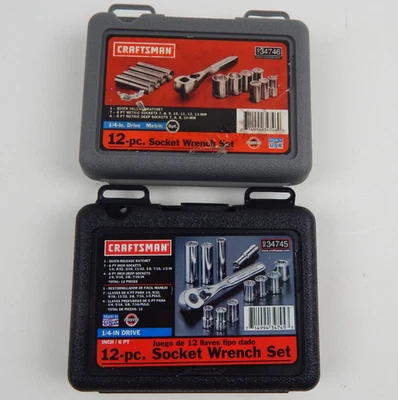 Nuevo de Lote Antiguo Sears Craftsman 24 piezas Métrico y SAE 1/4" Unidad 6pt Juegos de Enchufes 34745 34746 Foto 1 de 4