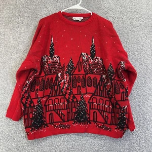Maglione Vintage Precious Knits Donna 22W Rosso Villaggio di Natale Fiocco di Neve anni 80 - Foto 1 di 6