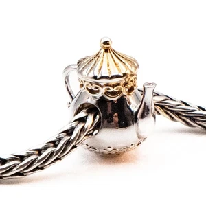 Teapot Sterling Silver Charm With Yellow Gold Plated Accents - Picture 1 of 5