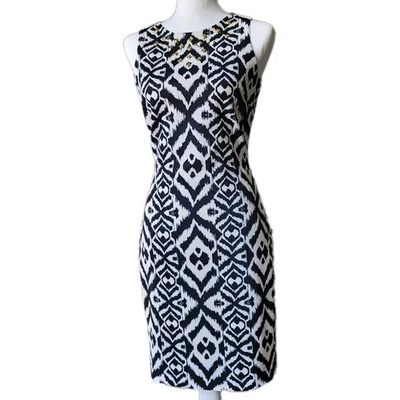 Belle Badgley Mischka Womens 2 Sheath Dress Black Ivory Stud Accents Cocktail - Image 1 of 4