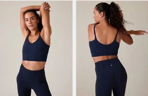Sujetador deportivo ajustable Athleta Elation cuello en V Longline, azul marino, mediano, NUEVO - Imagen 1 de 4