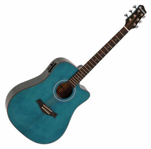 Dimavery STW-90 Crystal Blue Blau Westerngitarre Western Gitarre Akustik Tuner