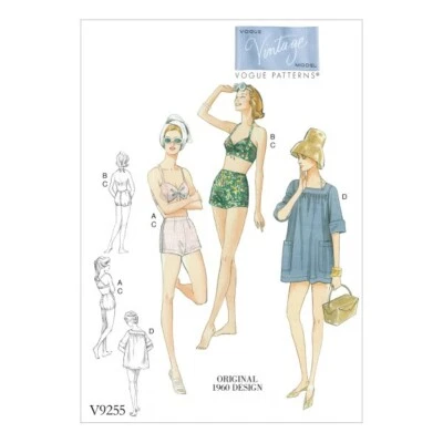 Vogue Sewing Pattern V9255 Women's Vintage Bra Shorts And Cover Up With Pockets - Image 1 of 2