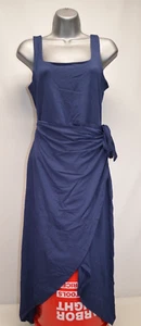 NWT Quince Tencel Side Tie Midi Navy Blue Dress Size Medium - Picture 1 of 5