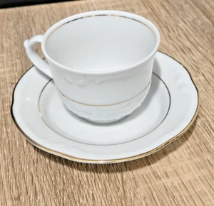 Taza y platillo Southington Baum Golden Rhapsody Fine China Poland oro blanco - Imagen 1 de 3