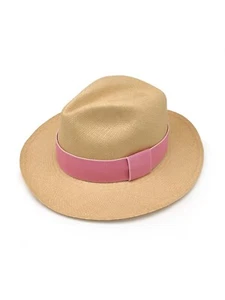 Cappello Panama Rotolante Equal Earth Autentico con Fascia Rosa Chiaro - Naturale - Foto 1 di 12