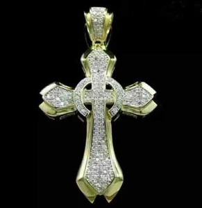 2.30Ct Round Lab Created Diamond Womens Cross Pendant 14K Yellow Gold Plated 18" - Picture 1 of 5