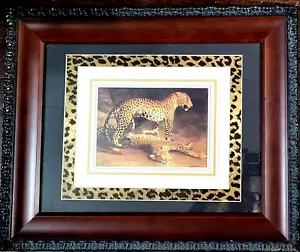 VtgTwo Leopards Playing in the Exeter Print w/Dark Cherry Colored Frame - Picture 1 of 2