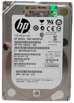 HP MM1000FBFVR 605832-002 7.2K 1TB 2.5" SAS Hard Drive 100% Health - Image 1 of 2