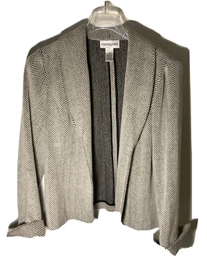 Bloomingdales - Mujer L - Lana y Angora Cortina Abierta Suéter Chaqueta - Gris Chevron Foto 1 de 4