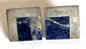 PENDIENTES PLATA ESTERLINA Lapislázuli Azul Vintage Diseño Geométrico Modernista - Imagen 1 de 6