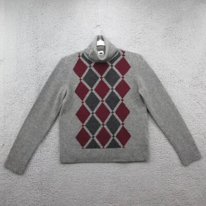 DKNY Classic Lambswool Turtleneck Sweater Womens S Gray Diamonds Y2K - Picture 1 of 9