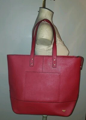全新 Beca Joy Gryson veneto 皮革红色手提包 托特包 购物者度假 Big $400 — 第 1/4 张图片