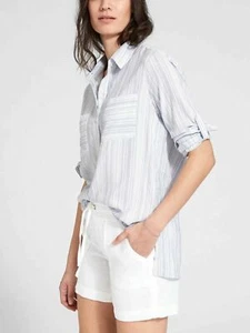 NWT Athleta Micro Stripe Peninsula Top, Blue/White, XS, #777507, $79 - Picture 1 of 3