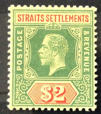 Straits Settlements 1912/23 Geo V $2 Green & Red/Pale Yellow SG211c C/V £85 2021 - Image 1 of 2