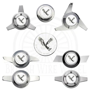 Dayton Eagle Chrome & White Metal Wheel Chip Emblems with Spinner Caps, Set of 4 - Picture 1 of 70