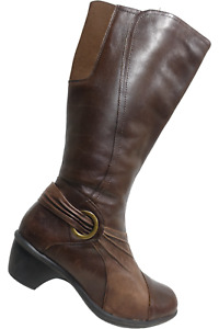 CLARKS Leather Zip Brown 6 M Women Mid-Calf Riding Boots