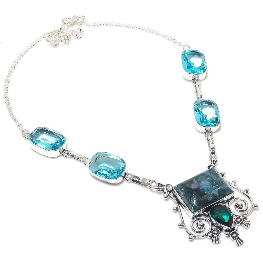 Natural Ruby Zoisite Gemstone 925 Sterling silver Jewelry Necklace Size  18" - Image 1 of 1