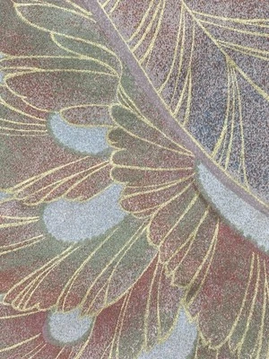 Vtg BTY Texoprint Netherlands Fabric Floral Rare Satin Finish W/Gold Art Deco - Image 1 of 4