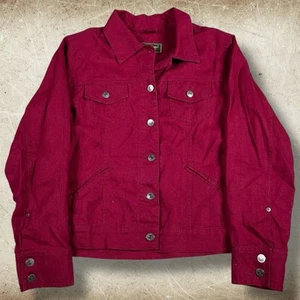 Eddie Bauer Jacket 100% Linen Trucker Womens Size Large Petite Lightweight Red - Picture 1 of 11
