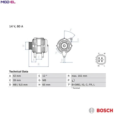 ALTERNATOR 0 986 080 570 FOR HONDA FIT/II/MONOCAB/III/ARIA/MK/IV LEGEND/Mk 1.5L - Image 1 of 4
